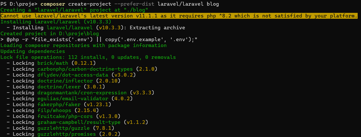 Laravel kurulum